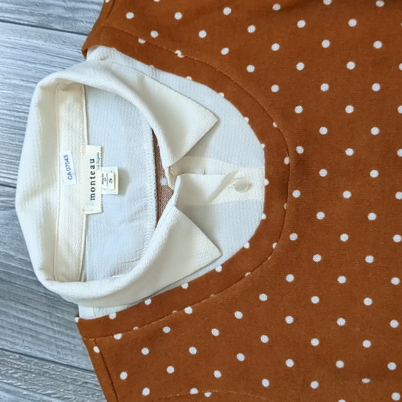 Monteau Tan and Cream Polka Dot Collared Sweater Small - Picture 3 of 6